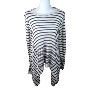 POOF CREAM & GRAY STRIPE ASYMMETRICAL SWEATER SZ.M EUC